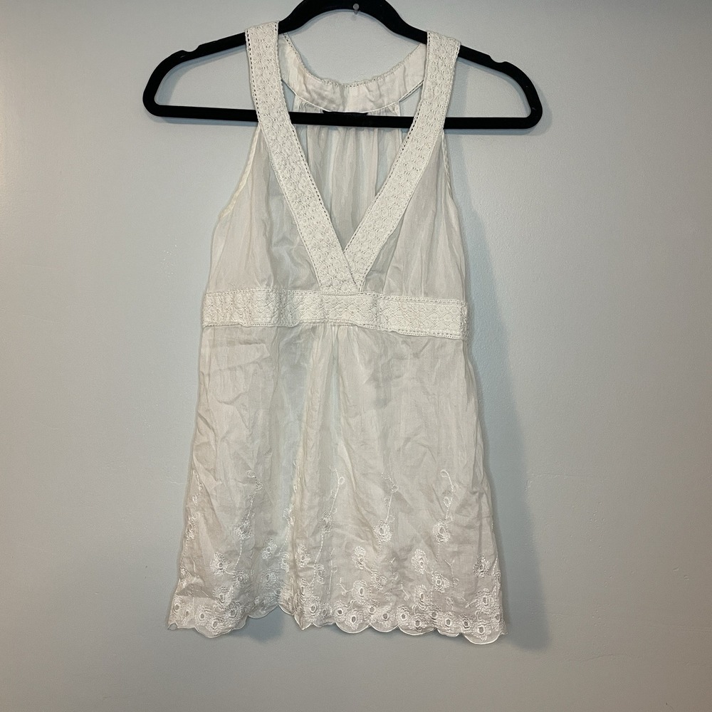Naked Zebra Size S‎ White Tank Top Camisole Silk Blend Zip Closure Boho Hippie